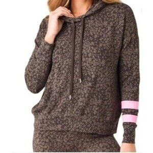 Sundry Floral Print Hoodie in Brown Pink Stripe Women's Size 1 Small NWT!